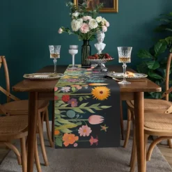 Floral Print Table Runner, Kitchen Dining Table Decor, Print Decor Table Runners for Indoor Outdoor Home Farmhouse Holiday Wedding Birthday Party Decoration