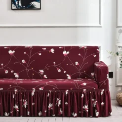 Floral Printed Sofa Cover Stretch Slipcovers with Skirt,Soft Durable Couch Cover 1 Piece Spandex Fabric Washable Furniture Protector fit Armchair Seat/Loveseat/Sofa/XL Sofa/L Shape Sofa