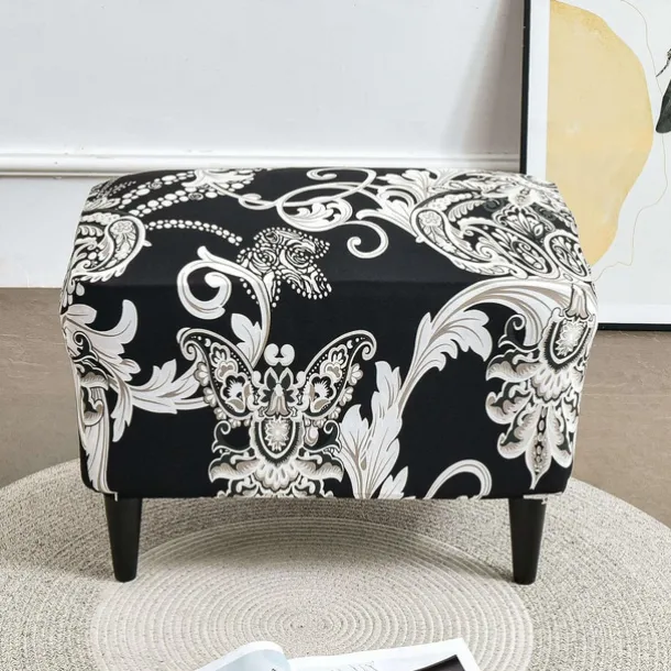 Floral Printed Stretch Ottoman Cover Spandex Elastic Stretch Rectangle Folding Storage Covers Removable Footstool Protect Footrest Covers
