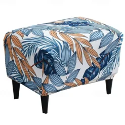 Floral Printed Stretch Ottoman Cover Spandex Elastic Stretch Rectangle Folding Storage Covers Removable Footstool Protect Footrest Covers