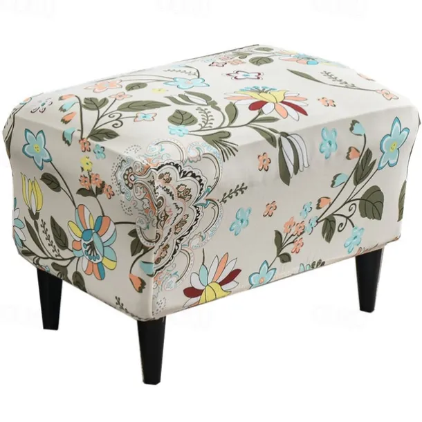 Floral Printed Stretch Ottoman Cover Spandex Elastic Stretch Rectangle Folding Storage Covers Removable Footstool Protect Footrest Covers