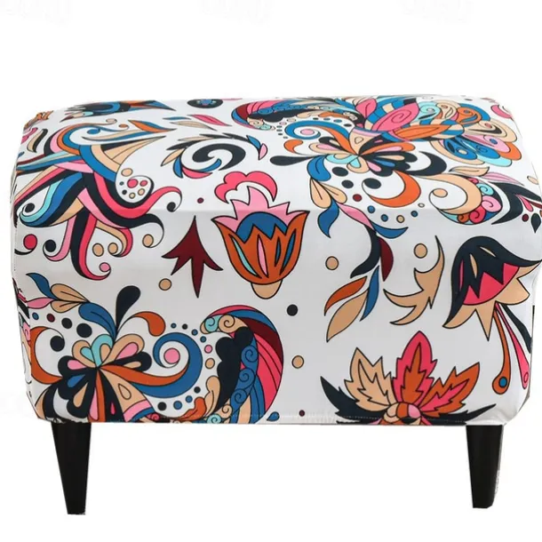 Floral Printed Stretch Ottoman Cover Spandex Elastic Stretch Rectangle Folding Storage Covers Removable Footstool Protect Footrest Covers