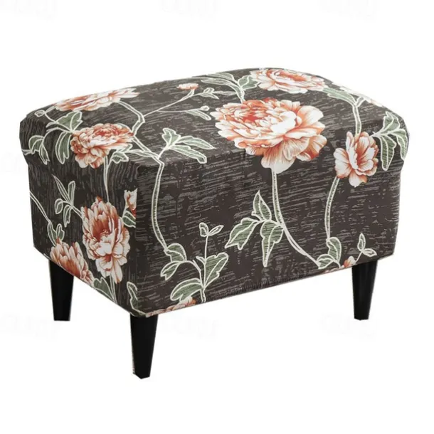 Floral Printed Stretch Ottoman Cover Spandex Elastic Stretch Rectangle Folding Storage Covers Removable Footstool Protect Footrest Covers