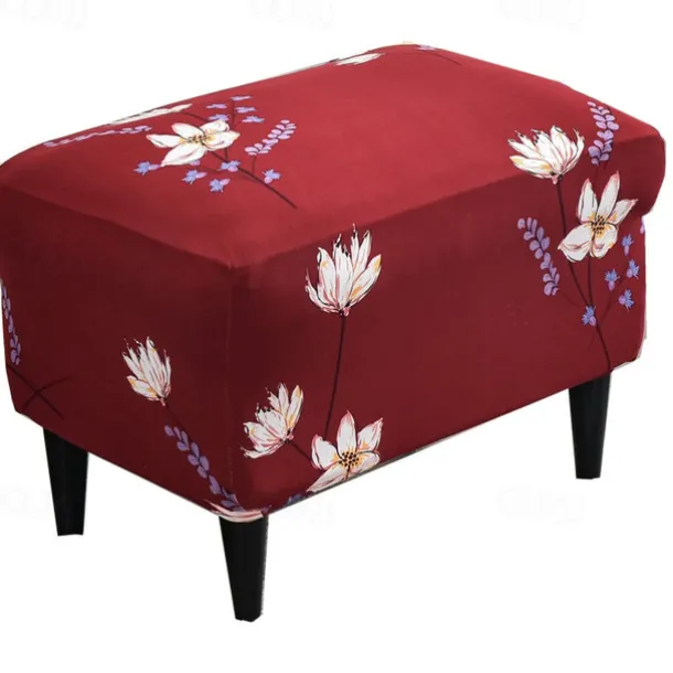 Floral Printed Stretch Ottoman Cover Spandex Elastic Stretch Rectangle Folding Storage Covers Removable Footstool Protect Footrest Covers