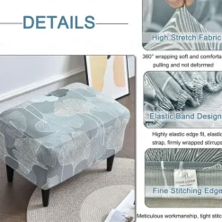 Floral Printed Stretch Ottoman Cover Spandex Elastic Stretch Rectangle Folding Storage Covers Removable Footstool Protect Footrest Covers