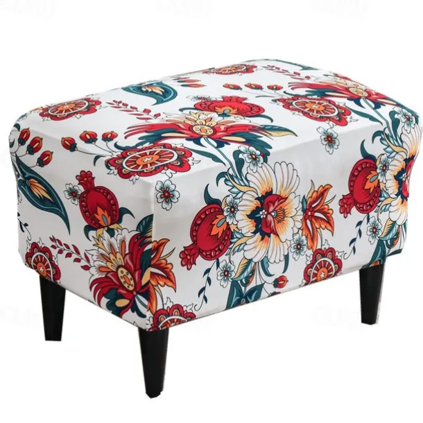 Floral Printed Stretch Ottoman Cover Spandex Elastic Stretch Rectangle Folding Storage Covers Removable Footstool Protect Footrest Covers