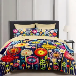 Floral Quilt Art Pattern Duvet Cover Set Comforter Set Soft 3-Piece Luxury Cotton Bedding Set Home Decor Gift King Queen Full Size