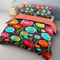 Floral Quilt Art Pattern Duvet Cover Set Comforter Set Soft 3-Piece Luxury Cotton Bedding Set Home Decor Gift King Queen Full Size