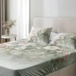 Floral Spring Pattern Fitted Sheet Set Ultra Soft Breathable Silky Bed Sheets Deep Pocket 100% Cotton Bedding Sheets 3 Piece Queen King Size