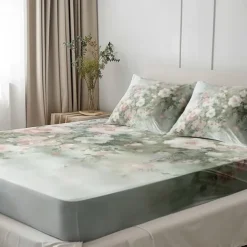 Floral Spring Pattern Fitted Sheet Set Ultra Soft Breathable Silky Bed Sheets Deep Pocket 100% Cotton Bedding Sheets 3 Piece Queen King Size
