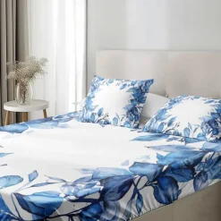 Floral Spring Pattern Fitted Sheet Set Ultra Soft Breathable Silky Bed Sheets Deep Pocket 100% Cotton Bedding Sheets 3 Piece Queen King Size