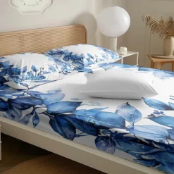 Floral Spring Pattern Fitted Sheet Set Ultra Soft Breathable Silky Bed Sheets Deep Pocket 100% Cotton Bedding Sheets 3 Piece Queen King Size