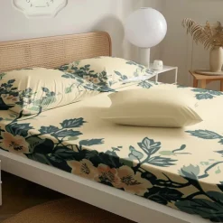 Floral Spring Pattern Fitted Sheet Set Ultra Soft Breathable Silky Bed Sheets Deep Pocket 100% Cotton Bedding Sheets 3 Piece Queen King Size