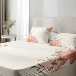 Floral Spring Pattern Fitted Sheet Set Ultra Soft Breathable Silky Bed Sheets Deep Pocket 100% Cotton Bedding Sheets 3 Piece Queen King Size