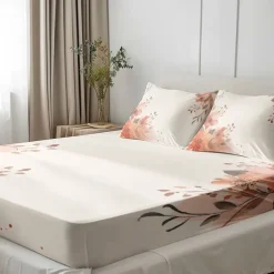 Floral Spring Pattern Fitted Sheet Set Ultra Soft Breathable Silky Bed Sheets Deep Pocket 100% Cotton Bedding Sheets 3 Piece Queen King Size