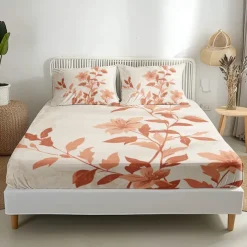 Floral Spring Pattern Fitted Sheet Set Ultra Soft Breathable Silky Bed Sheets Deep Pocket 100% Cotton Bedding Sheets 3 Piece Queen King Size