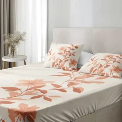 Floral Spring Pattern Fitted Sheet Set Ultra Soft Breathable Silky Bed Sheets Deep Pocket 100% Cotton Bedding Sheets 3 Piece Queen King Size