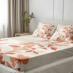 Floral Spring Pattern Fitted Sheet Set Ultra Soft Breathable Silky Bed Sheets Deep Pocket 100% Cotton Bedding Sheets 3 Piece Queen King Size