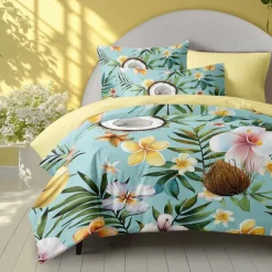 Floral Tropical Series Duvet Cover 3-Piece Set 100% Cotton Super Soft Skin Friendly Long Lasting