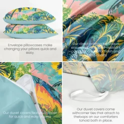 Floral Tropical Series Duvet Cover 3-Piece Set 100% Cotton Super Soft Skin Friendly Long Lasting