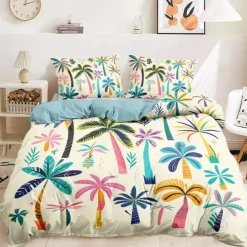 Floral Tropical Series Duvet Cover 3-Piece Set 100% Cotton Super Soft Skin Friendly Long Lasting