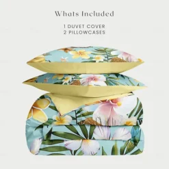 Floral Tropical Series Duvet Cover 3-Piece Set 100% Cotton Super Soft Skin Friendly Long Lasting
