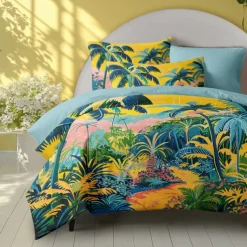 Floral Tropical Series Duvet Cover 3-Piece Set 100% Cotton Super Soft Skin Friendly Long Lasting