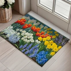 Floral Tulips Doormat Kitchen Mat Floor Mat Non-Slip Area Rug Oil Proof Rug Indoor Outdoor Mat Bedroom Decor Bathroom Mat Entrance Rug