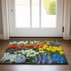 Floral Tulips Doormat Kitchen Mat Floor Mat Non-Slip Area Rug Oil Proof Rug Indoor Outdoor Mat Bedroom Decor Bathroom Mat Entrance Rug