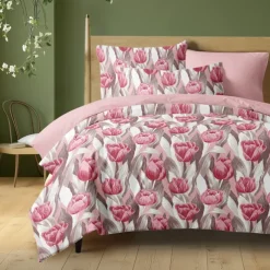 Floral Tulips Duvet Cover Set 100% Cotton Soft and Breathable Bedding Featuring Colorful Flowers Lightweight and Durable Quilt Cover Comfortable for All Seasons Easy to Care