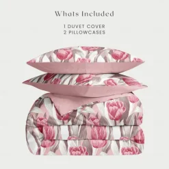 Floral Tulips Duvet Cover Set 100% Cotton Soft and Breathable Bedding Featuring Colorful Flowers Lightweight and Durable Quilt Cover Comfortable for All Seasons Easy to Care