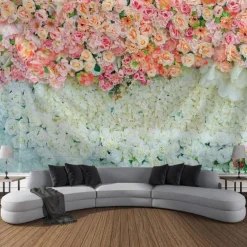 Floral Wall Tapestry Art Decor Wall Hanging Wedding Backdrop Curtain Home Bedroom Living Room Decoration