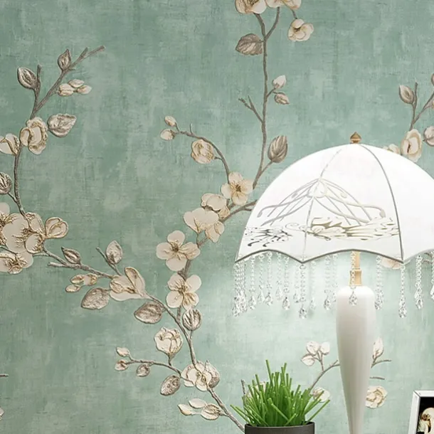 Floral Wallpaper Wall Covering Sticker Film Adhesive Required Flower Retro Idyllic Country Non Woven Home Décor 1000x53cm/393.7x20.87inch