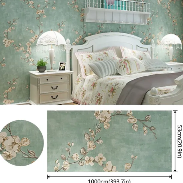 Floral Wallpaper Wall Covering Sticker Film Adhesive Required Flower Retro Idyllic Country Non Woven Home Décor 1000x53cm/393.7x20.87inch