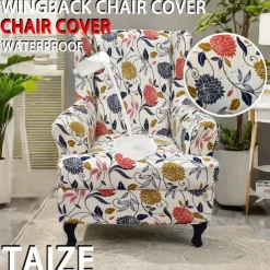 Floral Wingback Chair Cover Stretchy and Durable Slipcover with Elegant Floral Design Perfect for Protecting and Enhancing Your Wingback Chair Ideal for a Stylish and Cozy Living Room Decor