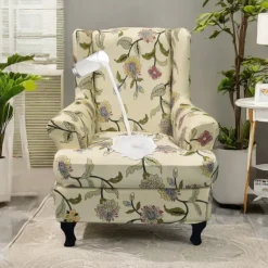 Floral Wingback Chair Cover Stretchy and Durable Slipcover with Elegant Floral Design Perfect for Protecting and Enhancing Your Wingback Chair Ideal for a Stylish and Cozy Living Room Decor