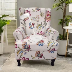 Floral Wingback Chair Cover Stretchy and Durable Slipcover with Elegant Floral Design Perfect for Protecting and Enhancing Your Wingback Chair Ideal for a Stylish and Cozy Living Room Decor