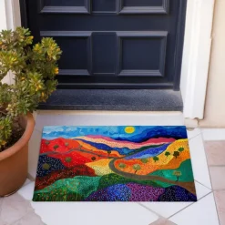 Flower Landscape Doormat Floor Mats Washable Rugs Kitchen Mat Non-Slip Oil Proof Rug Indoor Outdoor Mat Bedroom Decor Bathroom Mat Entrance Rug