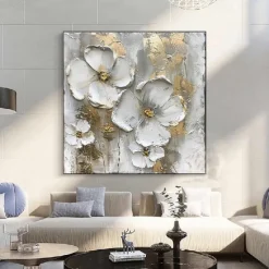 Flower Oil Painting on Canvas handmade Abstract Floral Painting hand painted Minimalist Wall Art Custom Painting Modern artwork paintings for Living Room bedroom wall Decor Gift
