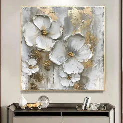 Flower Oil Painting on Canvas handmade Abstract Floral Painting hand painted Minimalist Wall Art Custom Painting Modern artwork paintings for Living Room bedroom wall Decor Gift