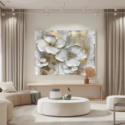 Flower Oil Painting on Canvas handmade Abstract Floral Painting hand painted Minimalist Wall Art Custom Painting Modern artwork paintings for Living Room bedroom wall Decor Gift