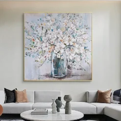 Flower Oil Painting on Canvas handmade Abstract Floral Painting hand painted Minimalist Wall Art Custom Painting Modern artwork paintings for Living Room bedroom wall Decor Gift