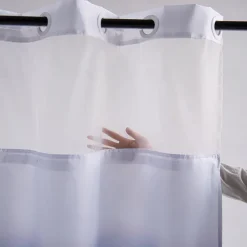 Flower Waffle-Weave Textured Shower Curtain Set with Snap-in Liner and Sheer Window Water-Repellent Polyester Grommet Top,120GSM Hotel Quality Spa Style Bathroom Partition No Hooks Required