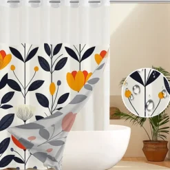 Flower Waffle-Weave Textured Shower Curtain Set with Snap-in Liner Sheer Window Water-Repellent Polyester Blend Fabric,Grommet Top,120GSM Hotel Quality Spa Style Bathroom Partition No Hooks Required