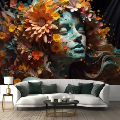 Flower Woman Sculpture Wall Hanging Tapestry Wall Art Large Tapestry Mural Decor Photograph Backdrop Blanket Curtain Home Bedroom Living Room Decoration