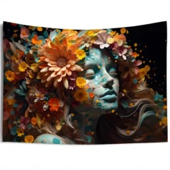 Flower Woman Sculpture Wall Hanging Tapestry Wall Art Large Tapestry Mural Decor Photograph Backdrop Blanket Curtain Home Bedroom Living Room Decoration
