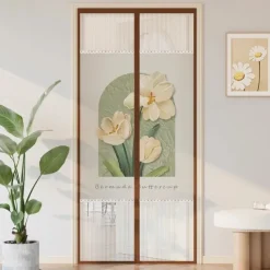 Flowers Magnetic Screen Door Heavy Duty Screen Door Mesh with Magnets, Privacy Door Curtain with Full Frame Tape,Automatical Closure, Easy Install