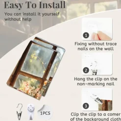 Flowers on Window Wall Hanging Tapestry Wall Art Large Tapestry Mural Decor Photograph Backdrop Blanket Curtain Home Bedroom Living Room Decoration