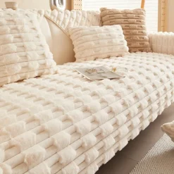 Fluffy Plush Striped Furniture Protector Couch Cover - Ultra-Soft and Cozy Fabric - Stylish Striped Design - Shields Your Sofa from Spills, Stains, and Scratches - Enhances Comfort and Decor