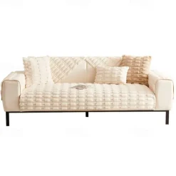 Fluffy Plush Striped Furniture Protector Couch Cover - Ultra-Soft and Cozy Fabric - Stylish Striped Design - Shields Your Sofa from Spills, Stains, and Scratches - Enhances Comfort and Decor